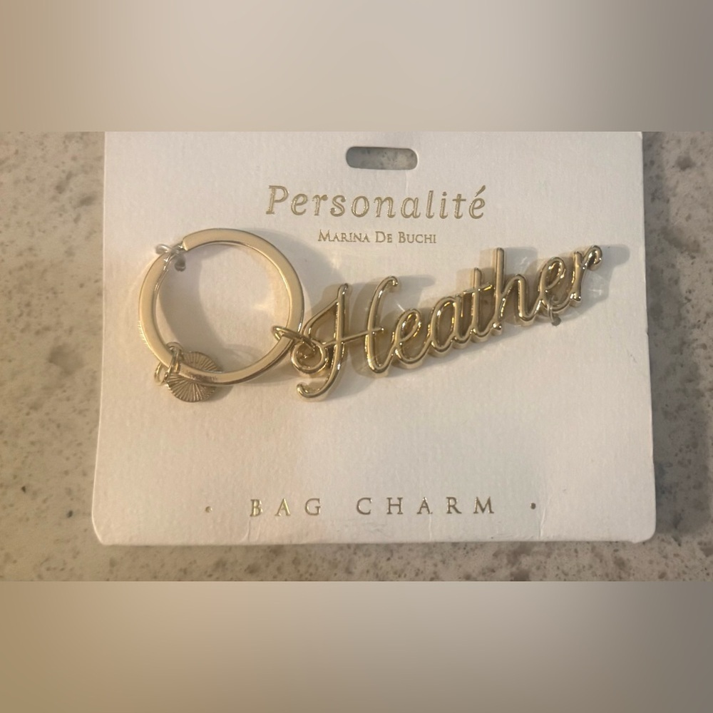 Gold Heather Name Bag Charm Keychain Personalité Marina De Buchi NWT